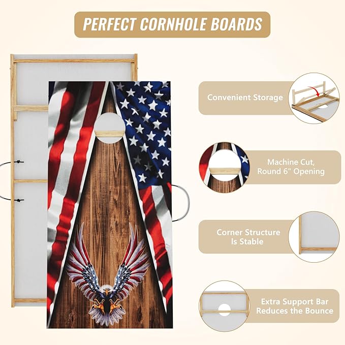 Cornhole Board Set,Corn Hole Games for Adults Outdoor,2X4FT Solid Wood Regulation Cornhole Boards with 8 Cornhole Beans Bags & Carry Case