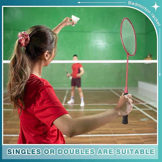 Woanger 8 Packs Badminton Rackets Set with 12 Badminton Racquets for Adult Backyard Gym Beach Outdoor Games