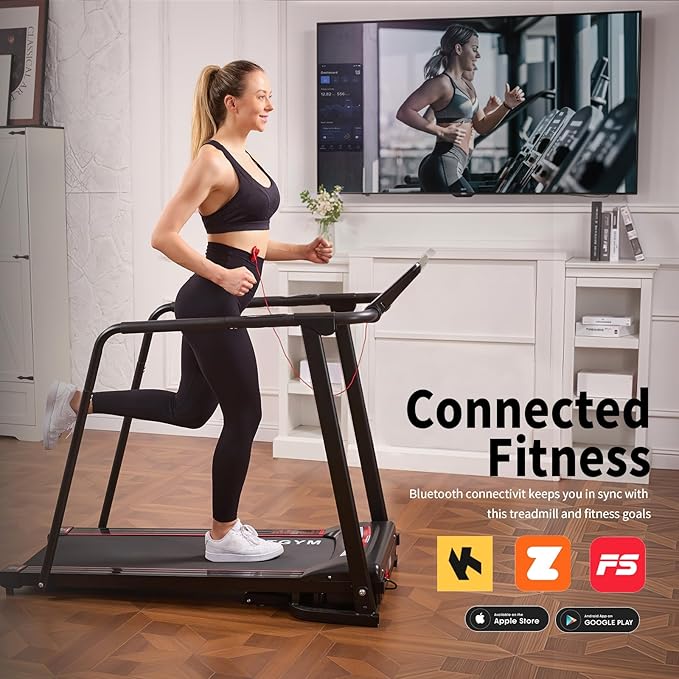 Walking Treadmill with Long Handrail for Balance,Recovery Fitness Exercise Machine Foldable Treadmills for Home with Holder LCD Display,Treadmill for Seniors 300 lbs Capacity