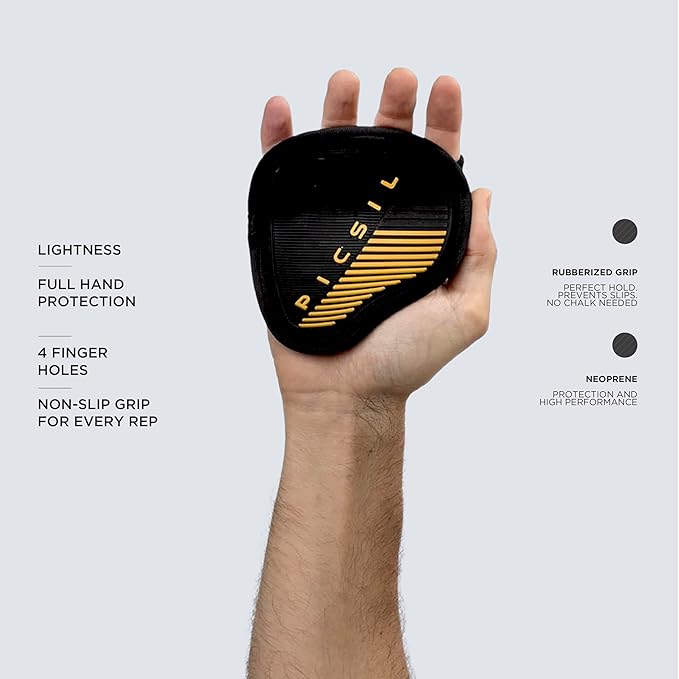 PICSIL - Fitness Grips Pads | Alternative to Gym Gloves | Strong Neoprene Grip for Weightlifting & Cross Training | Suitable for Men & Women | Design for Dumbbells and Pull Ups | One Size |