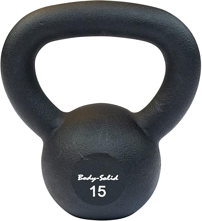 Body-Solid Matte Black Powder Coat Kettlebell with Kettle Grip Handle, Perfect Kettlebells for Weight Training and Core Workout Exercise Equipment