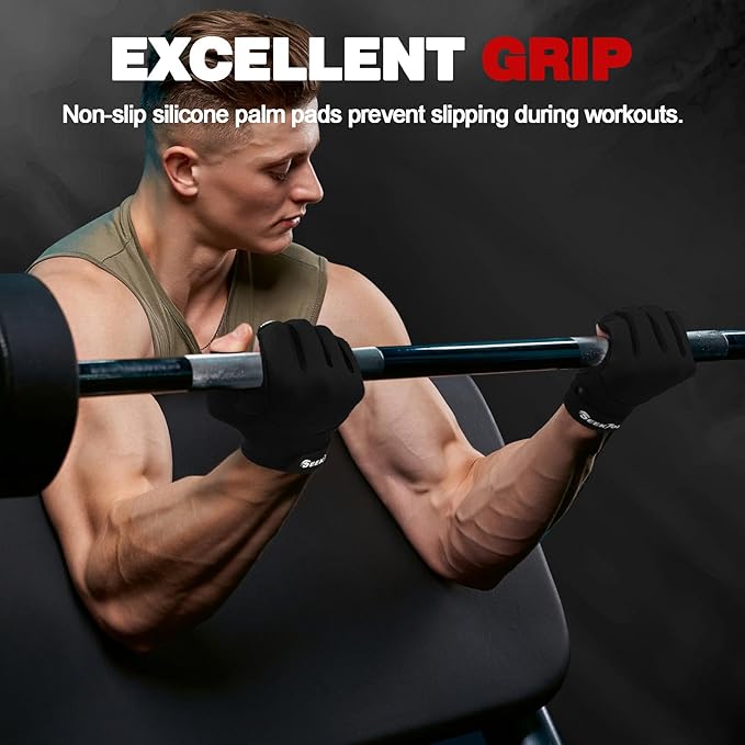 Seektop Breathable Workout Gloves for Women & Men, Thick Padded Weight Lifting Gloves, Full Palm Protection, Excellent Grip for Gym Fitness and Training, Exercise, Cycling