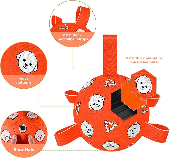 Dog Soccer Ball, Durable Dog Soccer Ball with Straps, Outdoor Puppy Toys for Small Medium Dogs, 6 Inch