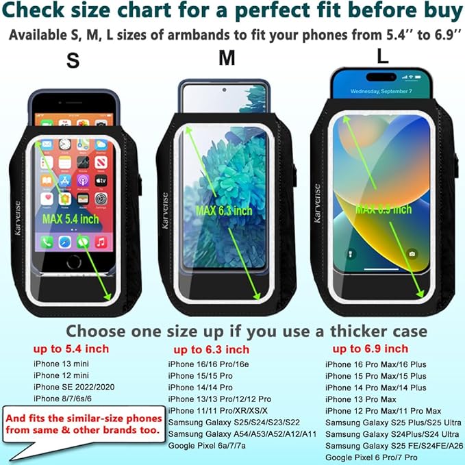 Phone Holder for Running, Karvense Phone Arm Bands for Running Exercise Workout Jogging, for iPhone SE/13 mini/12 mini/11 Pro/8/7/6s, Samsung Galaxy, up to 5.4'', Cell Phone Armband with Zipper Pocket