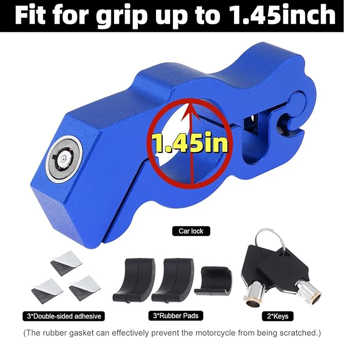 Windance Motorcycle Handlebar Lock Anti Theft Heavy Duty Brake Lever Parking Security Lock for Mopeds Motorbike Bike ATV (Blue)