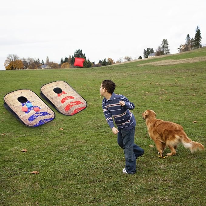 Portable Cornhole Set PVC Framed Corn Holes Outdoor Game Set with 2 Cornhole Boards, 8 Cornhole Bean Bags and Carrying Case, Camping Games Indoor Outdoor for Kids and Adults, Travel Camping Accessory