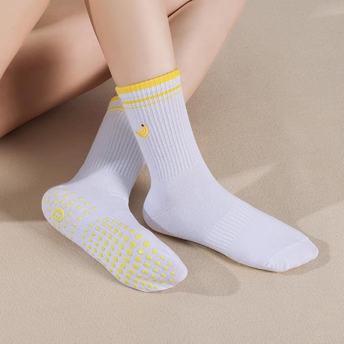 EUDOLAH Cute Yoga Socks for Women Pilates Barre Breathable Non-Slip Crew Grip Sock With Stripes Anti-friction Athletic Socks