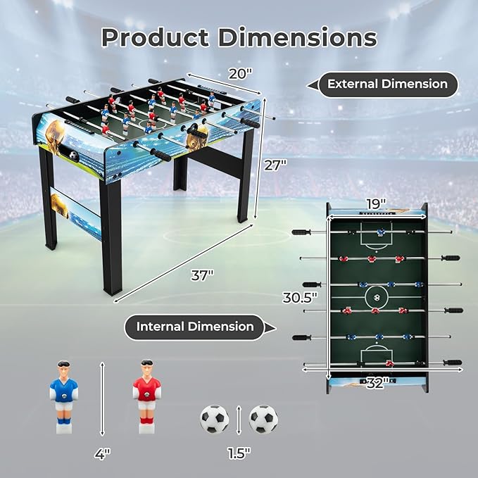 Giantex Foosball Table, 37" Foosball Table Adult Size, with 2 Balls, Score Keeper, Removable Legs, Tabletop Foosball Game, Soccer Table Game for Kids, Teens, Game Room, Parties, Family Night
