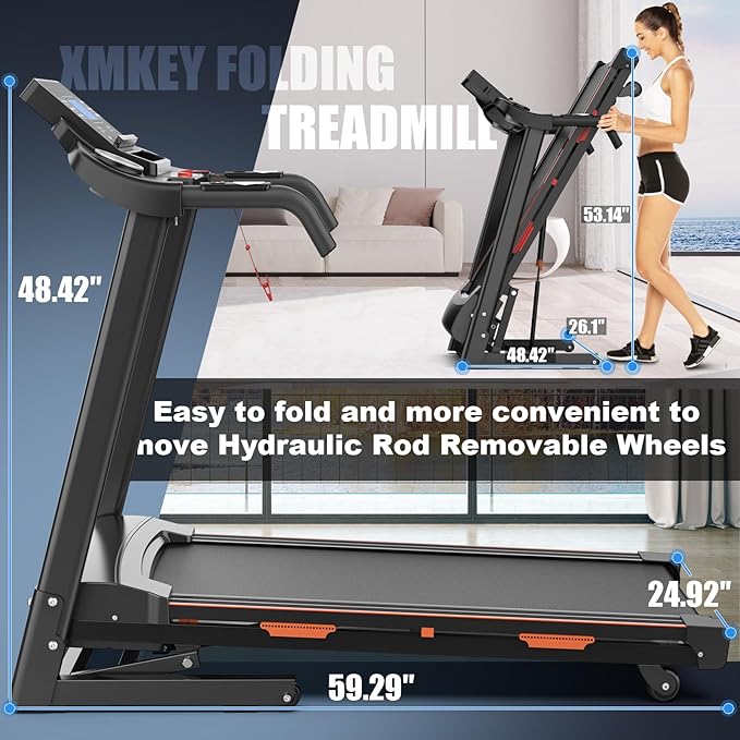 Auto Incline Treadmills for Home- foldble Treadmill 400 lb Capacity 3.25HP Folding Electric Treadmill Max 8.5 MPH Speed Running Machine with Wide Running Area Bluetooth Speaker for Home/Office Use