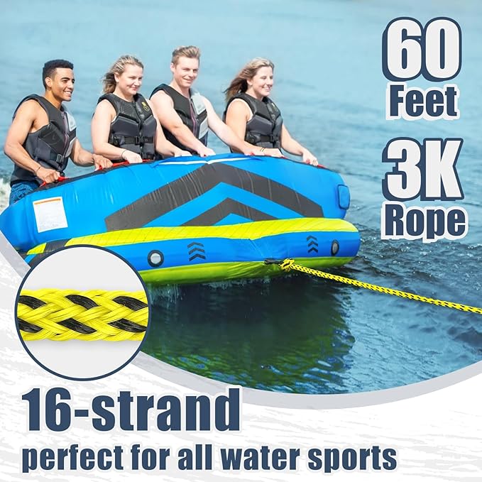 Boat Tow Rope 60ft 3-6K, Floating Ropes for Towable Tubes，Watersport Accessories