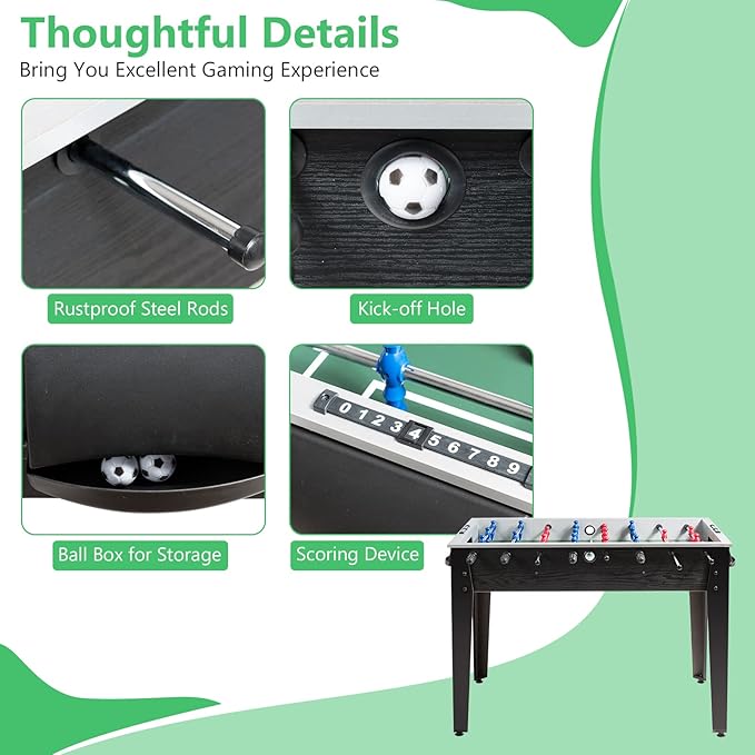 GYMAX 48” Foosball Table, Arcades Soccer Game Table for Multiplayer with 2 Balls, Score Keepers Wooden Competition Sized Foosball Table for Adults and Kids