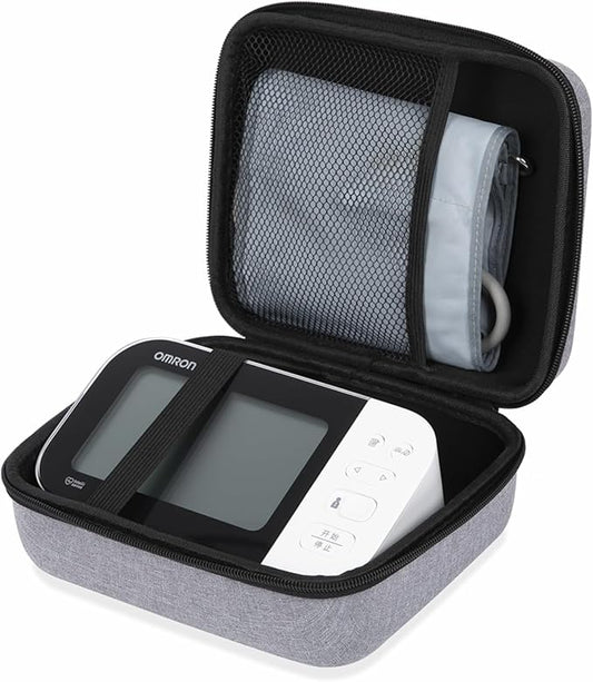 Ginsco Universal Hard Shell Case for Blood Pressure Monitor, Compatible with Omron Platinum/Gold, Portable Carrying Travel Case with Handle, Mesh Pocket for Cuff/Batteries/Charger (Gray, L)
