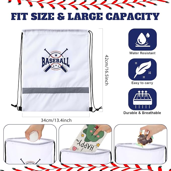 Xinnun 20 Pcs Baseball Drawstring Backpack, 13.39 x 16.54 Inch Baseball Bag Gym Sport Trip Party Favors Birthday Supplies