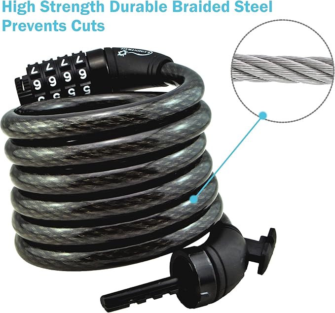 Lumintrail Combination Bike Lock Cable - 6ft Bike Locks Heavy Duty Anti Theft with Combinations - Bike Cable Lock Combination with Mounting Bracket (1 Pack, Pink)