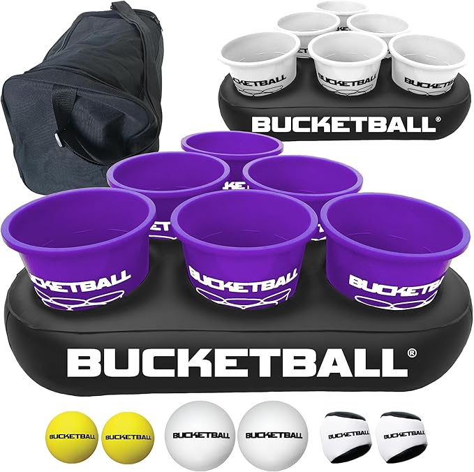 BucketBall | Team Color Edition | Party Pack (Purple/White): Original Yard Pong Game: Best Camping, Beach, Lawn, Outdoor, Family, Adult, Tailgate, Jumbo, Giant Game