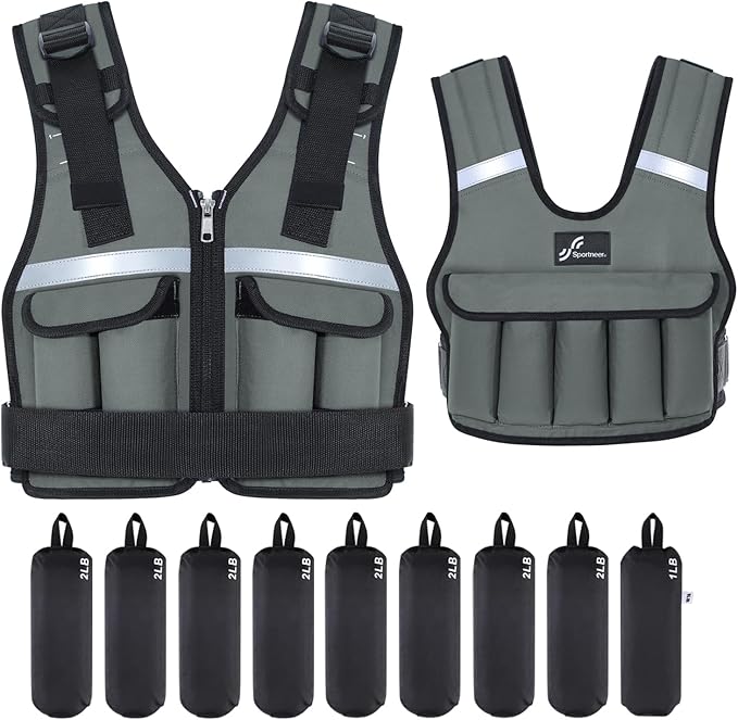 Sportneer Adjustable Weighted Vest Weights: 2-18 lbs/2-40 lbs Washable Weight Vest 16 In 1 Fast Adjust Rucking Vest for Women and Men Home Gym Workout Fitness Strength Training Vests