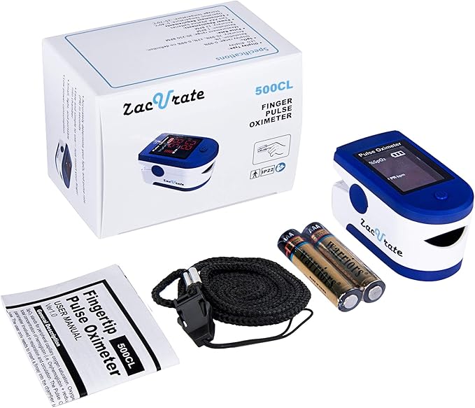 Zacurate FSA/HSA Eligible 500CL Fingertip Pulse Oximeter Blood Oxygen Saturation Monitor with Batteries and Lanyard Included (Sapphire Blue)