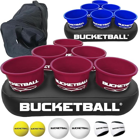 BucketBall | Team Color Edition | Party Pack (Maroon/Navy Blue): Original Yard Pong Game: Best Camping, Beach, Lawn, Outdoor, Family, Adult, Tailgate, Jumbo, Giant Game