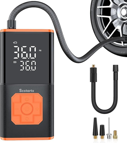 Car Tire Inflator Portable Air Compressor, 150 PSI Cordless Mini Bike Tire Pump Rechargeable 12 Volt, Electric Air Pump for Auto, Motorcycle, Bicycle, Balls with Digital Pressure Gauge and LED Light