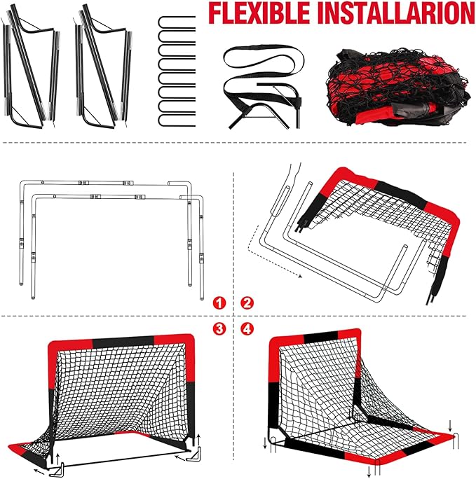2 Pack Soccer Goal - Backyard & Indoor Soccer Goals for Kids, 4x3 ft Portable Pop Up Soccer Nets Set for Youth & Adult and Outdoor Games and Soccer Training Equipment Ages 3-16 Year Gift