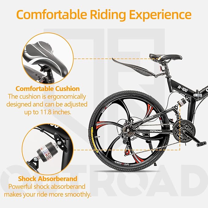 26 Inch Folding Mountain Bike with High Carbon Steel, 21 Speed City Bike with Dual Suspension, Folding Bicycle for Adults Men and Women