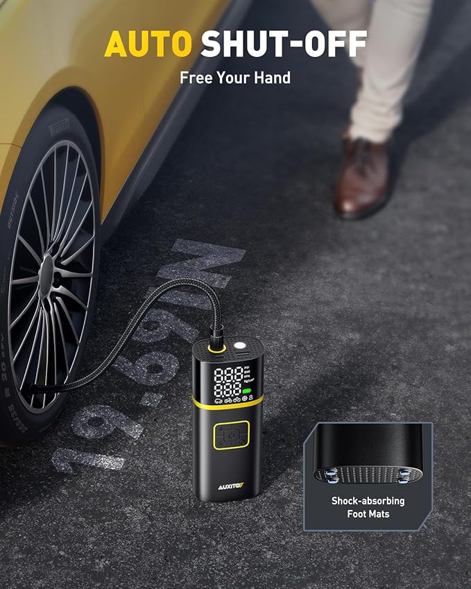 AUXITO Tire Inflator Portable Air Compressor - 150PSI 1Min Fast Inflate Air Pump for Car Tires with Tire Pressure Gauge, LED Flashlight, Portable Tire Inflatores for Car, Sedan, Motorcycle, Bike, Ball