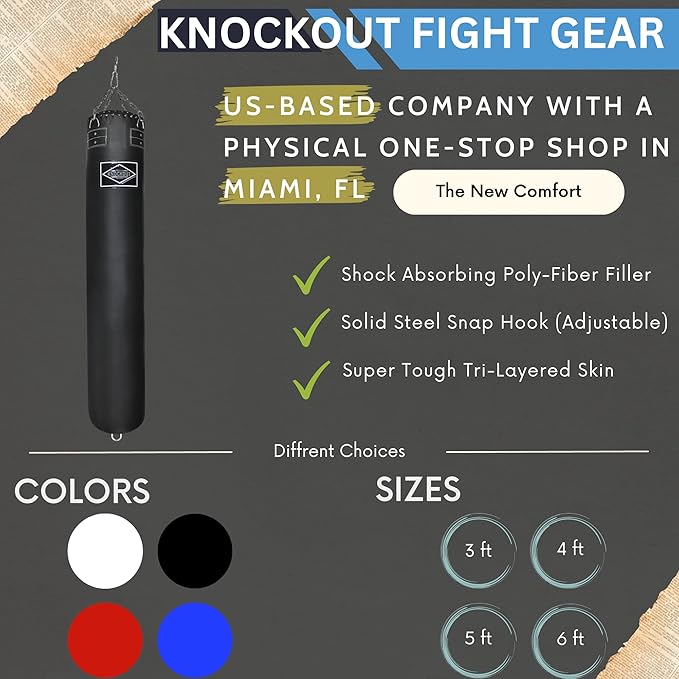 100 lbs 6 Feet Punching Bag Filled Boxing Heavy Bag Hanging Professional Workout Muay Thai Bag Filled Banana Punching Bag Martial Arts Training Equipment MMA