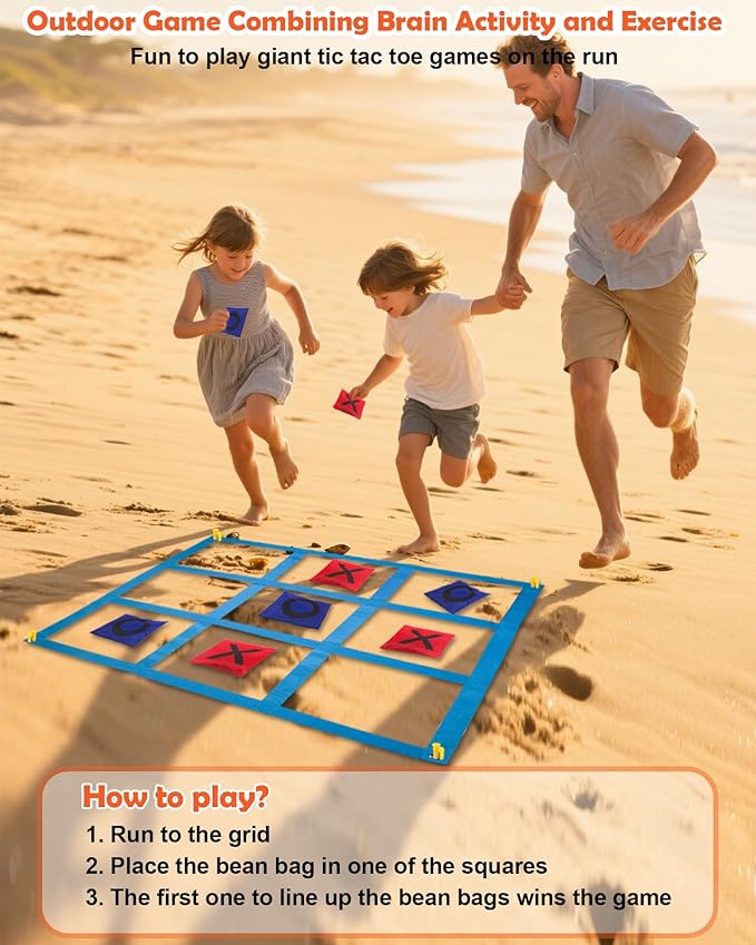 Giant Tic Tac Toe Outdoor Games, Bean Bag Toss Games, 26" Dart Board Game Double-Sided with Sticky Balls for Boys and Girls Ages 4-12 Kids Adults Family Lawn Yard Large Carnival Games, Blue