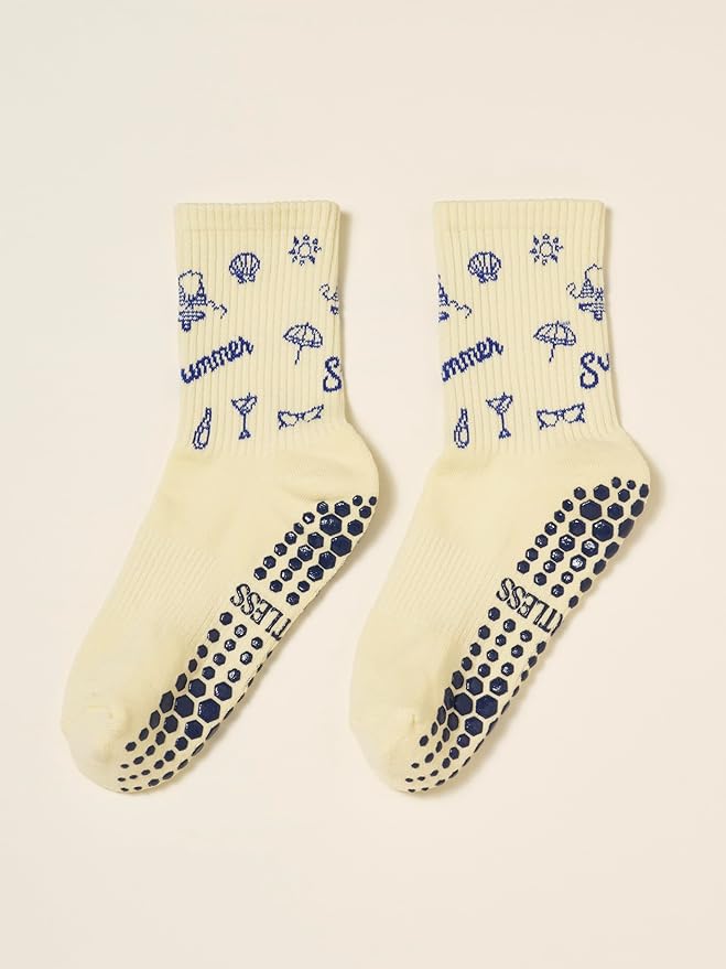 Crew Half Calf Grip Socks, Cutest Fruits Pilates Socks, Ruffle socks, Non-Slip, Barre Yoga Fitness