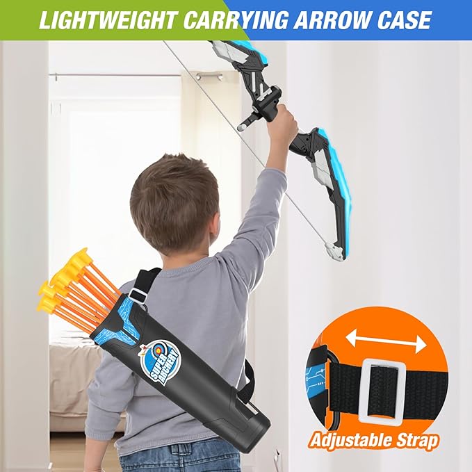 2 Pack Bow and Arrow with Moving Target for Kids, LED Light Up Archery Set with 24 Suction Cup Arrows, 6 Score Targets & 2 Quiver, Indoor Outdoor Sport Gifts for Boys Girls Ages 4-12