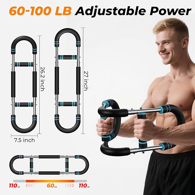 Twister Arm Trainer - Adjustable Resistance 60-100lb for Chest & Arm Workout, Portable Upper Body Strength Training Bar for Home & Gym, Detachable Power Twister Exercise Equipment