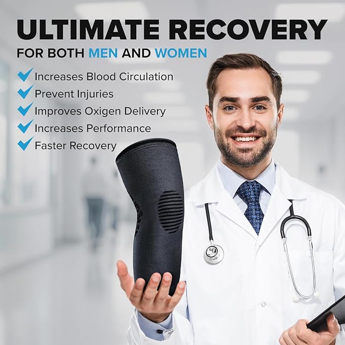 POWERLIX Adjustable Compression Knee Brace for Men & Women, Featuring Stabilizers & Patella Support, Optimal Recovery for Knee Pain, Medical Knee Sleeve for Arthritis, Weightlifting, Dance, Running