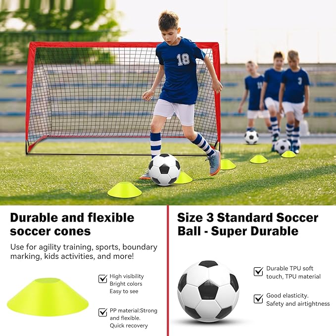 6x4 FT Kids Soccer Goals for Backyard - 2 Pack Soccer Nets, Portable Pop Up Goal Set with Training Mat, Cones, Target & Ball - Soccer Training Equipment Gift for Boys/Girls Ages 3-12