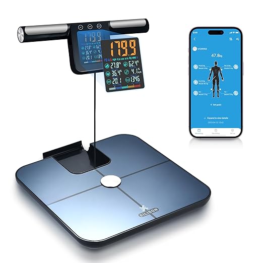 EILISON Smart Scale for Body Weight: 8-Electrode Precision Digital Bathroom Scale for Fat BMI 32 Muscle Body Composition Analyzer, Highly Accurate Weighing Machine, 400lbs (8 Electrode Grey Handle)