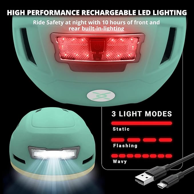 Bike Helmet with LED Lights - Urban Bicycle Helmet for Adults, Men & Women - CPSC & NTA-8776 Dual Certified - Class 3 E-Bikes, Scooters, Onewheel, Commuter, Mountain