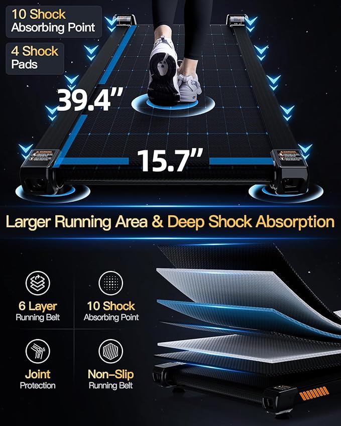 13% 6-Level Walking Pad with Auto Incline - Treadmill with Auto Incline and Remote Control, 330Lbs Capacity Portable Compact Treadmill for Home Office, LED Display