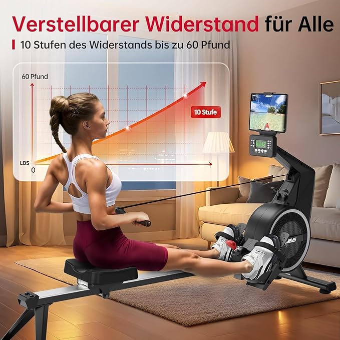Air Magnetic Rowing Machines for Home BW5 Commercial Rower Machine Max Load 350LB 10-Level Resistance Easy Assembly Bluetooth LED Monitor Adjustable Tablet Stand Fit for Whole Family