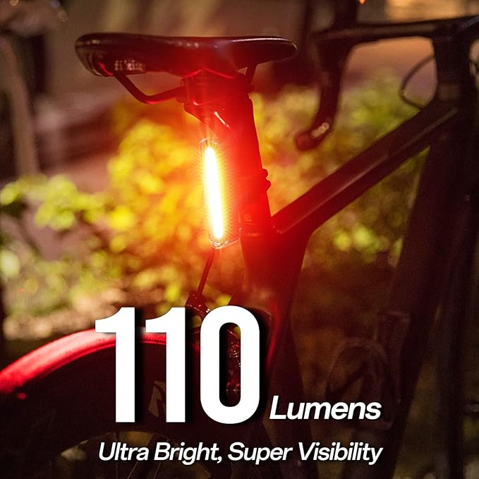 Bike Tail Light Powerful 110 Lumens - Bicycle Light 5 Modes Red/Blue, Waterproof IP64, Rechargeable USB-C, Quick Release Brackets for Saddle & Seatpost, DON PEREGRINO B2 Rear Bike Light