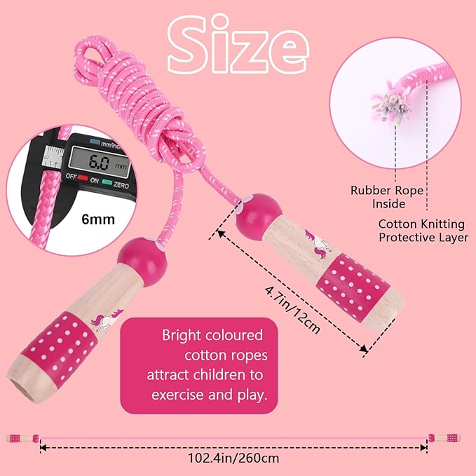 EGOSKY Jump Rope Kids, 7.2ft Children Adjustable Cotton Skipping Rope with Wooden Handle for Boys Girls Fitness Outdoor Activity