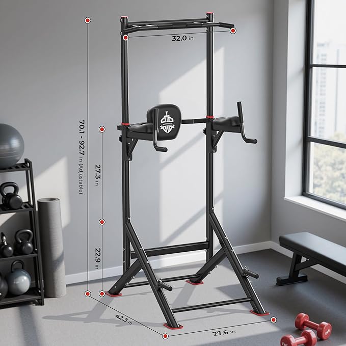 Sportsroyals Power Tower Pull Up Bar Station, 450LBS Stable Pull Up Dip Station for Home Gym Strength Training Equipment