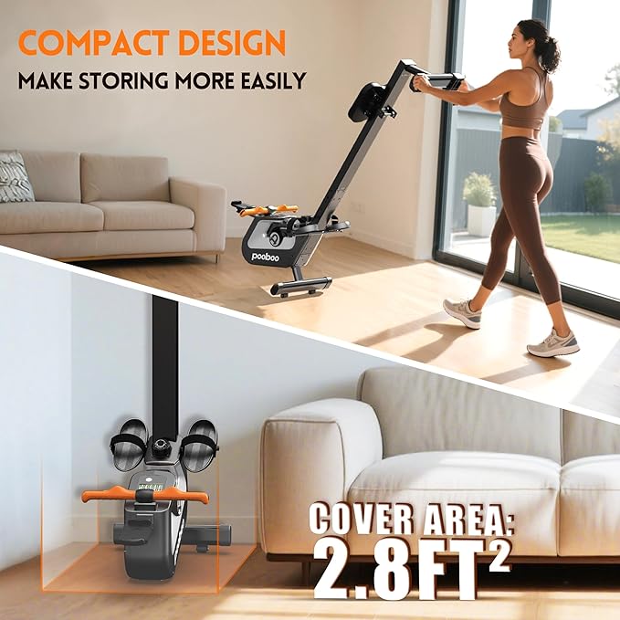 pooboo Rowing Machine, Max 350 LBS Magnetic Rower with LCD Monitor, Tablet Holder, Upgraded Rowing Machines for Home use
