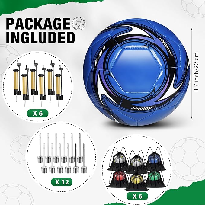 6 Pack Operation Deflated Christmas Soccer Ball with Pump for Child,Items Bulk Deals Soccer Balls,Classic Soccer Balls with Mesh Sport Bag Pump Needle for Shoebox Gift Fillers Charity Donations