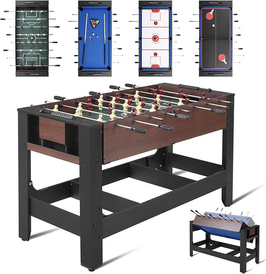 4-in-1 Swivel Multi-Game Table - 54" Combo Game Table Set for Kids, Adults - Indoor and Outdoor Arcade Sports Table - Air Hockey, Billiards, Foosball, Ping Pong for Home, Game Room