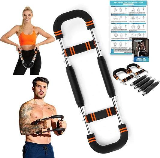 Twister Arm Trainer, Adjustable 6 Resistance Levels(30-120lb) Twister Arm Chest Exerciser with 4 Springs & Poster for Men & Women, Chest Workout Device Equipment for Chest Clip Muscle & Arm Strength