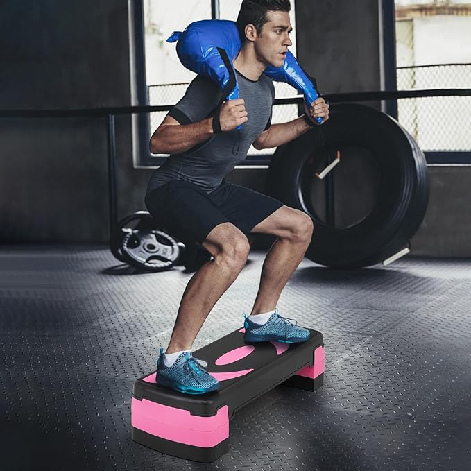 Aerobics Stepper Platform for Exercise Adjustable Compact Workout Step for Cardio, Core and Strength Training