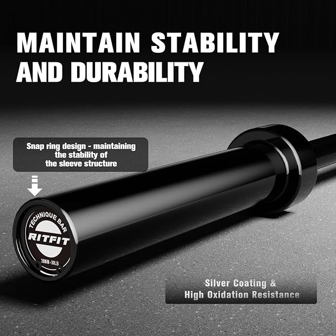 RITFIT Olympic Barbell 4ft/4.8ft/6ft - 2 Inch Weight Bar for Strength Training, Weightlifting, Squat, Deadlift, Bench Press, Curl, Overhead Press - 350lbs/500lbs Capacity