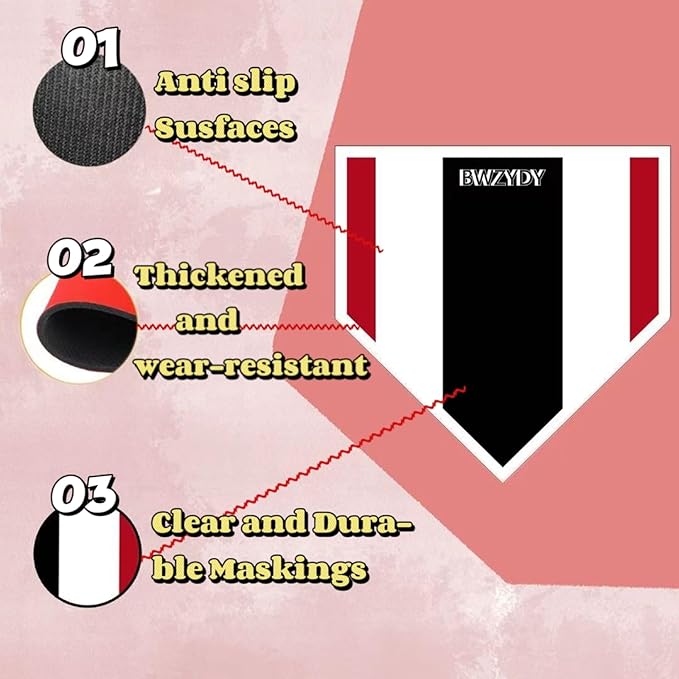 Baseball Home Plate - 17" Tri-Color Blended Rubber Mat for Pitching & Hitting Practice,Softball Training | 0.6lbs Lightweight,Portable Design with Carry Bag,All-Weather Baseball Bases