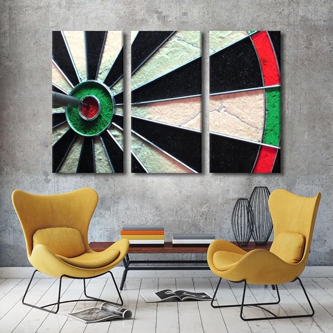 TUMOVO Wall Art Motivational Pictures Vintage Wall Paintings for Living Room Dart Board Office Print On Canvas Wall Art Bedroom Wall Decoration 3 Pieces Giclee Framed Ready to Hang - 28" Wx42 H