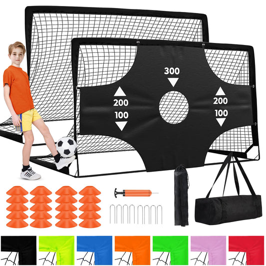 Fololicx Soccer Goals for Backyard, 2 of 6x4ft Kids Soccer Net Training Equipment Track Field Race Hurdles, Portable Pop Up Toddler Soccer Goal with Soccer Ball, Scoring Target Cloth, and Cones