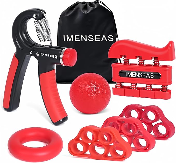 Grip Strength Trainer 7 Pack Adjustable, Finger Stretcher Resistance Extensor Bands, Finger Exerciser, Hand Gripper Strength Ring & Stress Ball